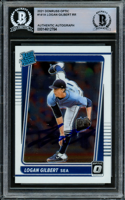 Logan Gilbert Autographed 2021 Donruss Optic Rated Rookie Card #141 Seattle Mariners Beckett BAS #14612784