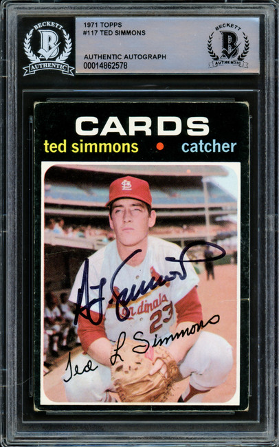 Ted Simmons Autographed 1971 Topps Rookie Card #117 St. Louis Cardinals Beckett BAS #14862578