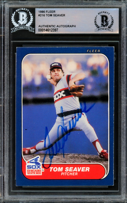 Tom Seaver Autographed 1986 Fleer Card #216 Chicago White Sox "HOF 06" Beckett BAS #14612397