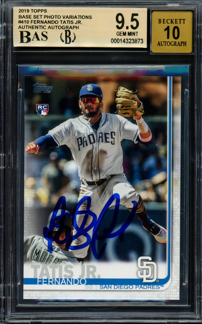 Fernando Tatis Jr. Autographed 2019 Topps Base Set Photo Variations Rookie Card #410 San Diego Padres BGS 9.5 Auto Grade Gem Mint 10 Beckett BAS #14323873