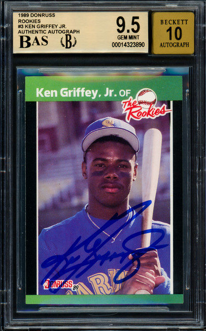 Ken Griffey Jr. Autographed 1989 Donruss Rookies Rookie Card #3 Seattle Mariners BGS 9.5 Auto Grade Gem Mint 10 Beckett BAS #14323890