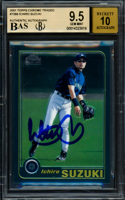 Ichiro Suzuki Autographed 2001 Topps Chrome Traded Rookie Card #T266 Seattle Mariners BGS 9.5 Auto Grade Gem Mint 10 Beckett BAS #14323819