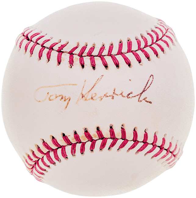 Tom Henrich Autographed Official AL Baseball New York Yankees Beckett BAS #BH041900