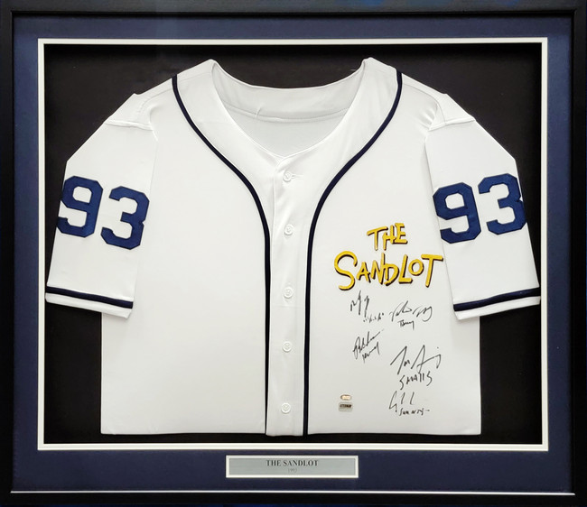 The Sandlot Cast Autographed Framed White Jersey With 4 Signatures MCS Holo Stock #210142