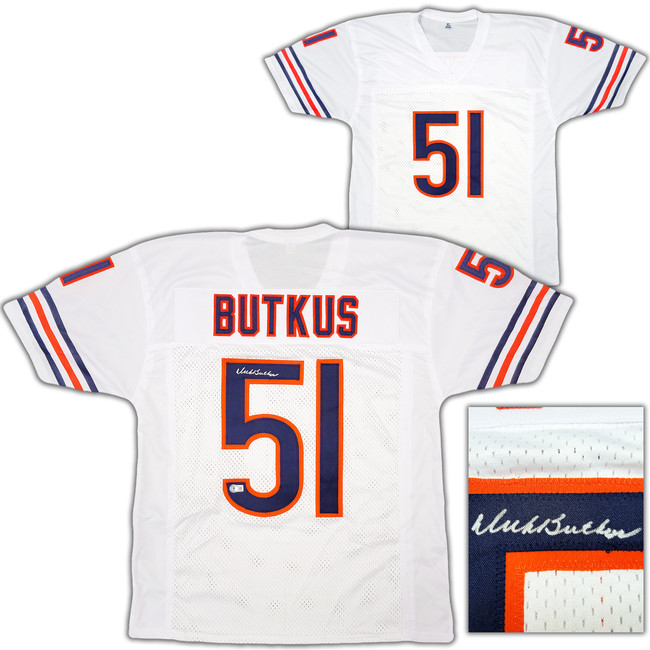 Chicago Bears Dick Butkus Autographed White Jersey Beckett BAS Witness Stock #210525