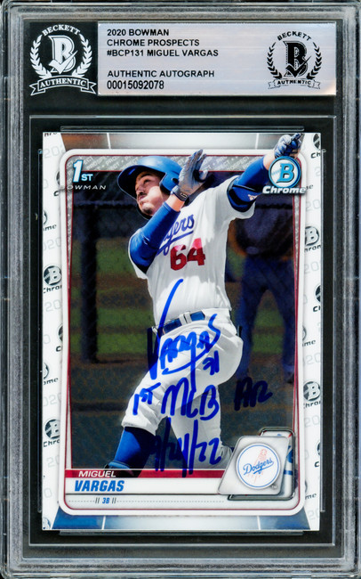 Miguel Vargas Autographed 2020 Bowman Chrome Rookie Card #BCP-131 Los Angeles Dodgers "1st MLB HR 9/24/22" Beckett BAS Stock #210841