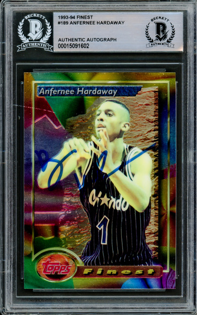 Anfernee Penny Hardaway Autographed 1993-94 Topps Finest Rookie Card #189 Orlando Magic Beckett BAS #15091602