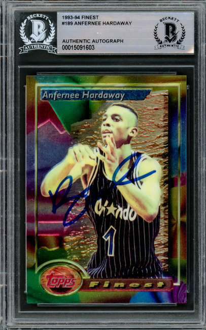 Anfernee Penny Hardaway Autographed 1993-94 Topps Finest Rookie Card #189 Orlando Magic Beckett BAS #15091603
