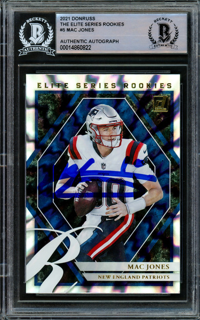 Mac Jones Autographed 2021 Donruss Elite Series Rookies Rookie Card #ESR-MJO New England Patriots Beckett BAS #14860822