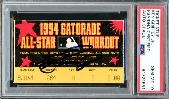 Ken Griffey Jr. Autographed 1994 All Star Home Run Derby Ticket Stub Seattle Mariners Auto Grade Gem Mint 10 Won HR Derby PSA/DNA #84724551