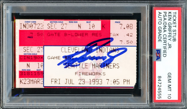 Ken Griffey Jr. Autographed July 23, 1993 Home Run Ticket Stub Seattle Mariners Auto Grade Gem Mint 10 HR In 8 Game Straight Streak PSA/DNA #84724555