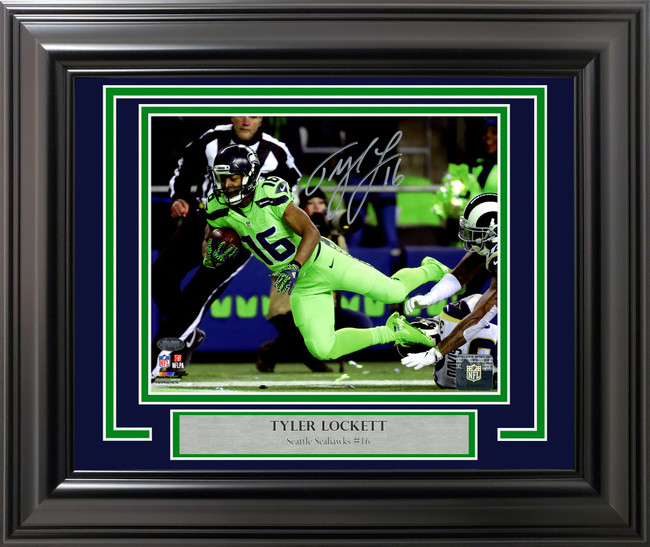 Tyler Lockett Autographed Framed 8x10 Photo Seattle Seahawks Color Rush Green MCS Holo Stock #210978