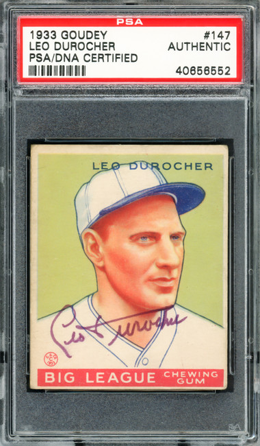 Leo Durocher Autographed 1933 Goudey Rookie Card #147 St. Louis Cardinals PSA/DNA #40656552