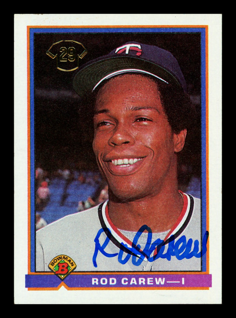 Rod Carew Autographed 1991 Bowman Card #1 Minnesota Twins Stock #211315