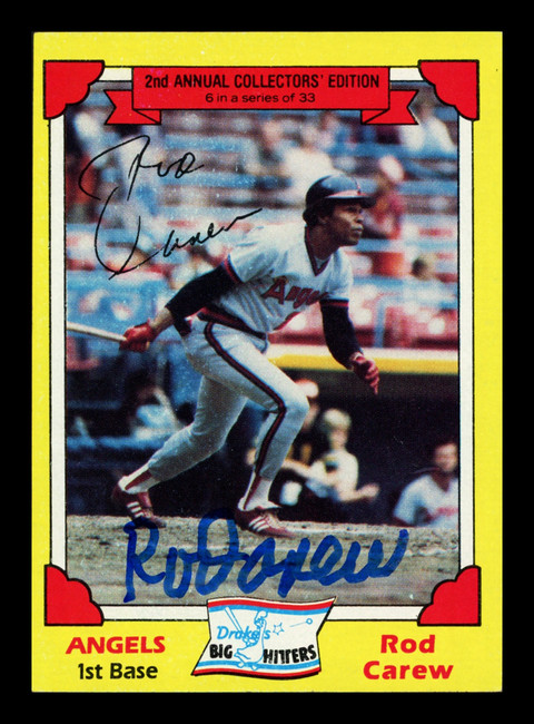 Rod Carew Autographed 1982 Topps Drakes Card #6 California Angels Stock #211301