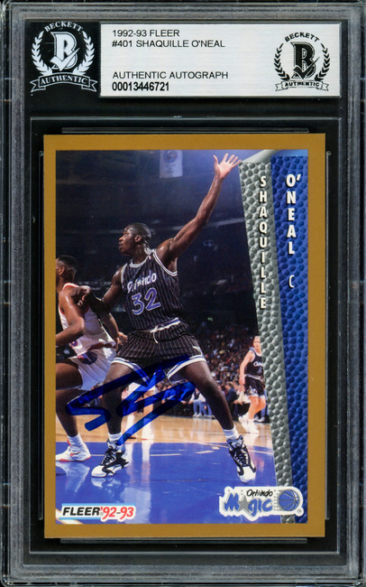 Shaquille Shaq O'Neal Autographed 1992-93 Fleer Rookie Card #401 Orlando Magic Thin Signature Beckett BAS Stock #211215