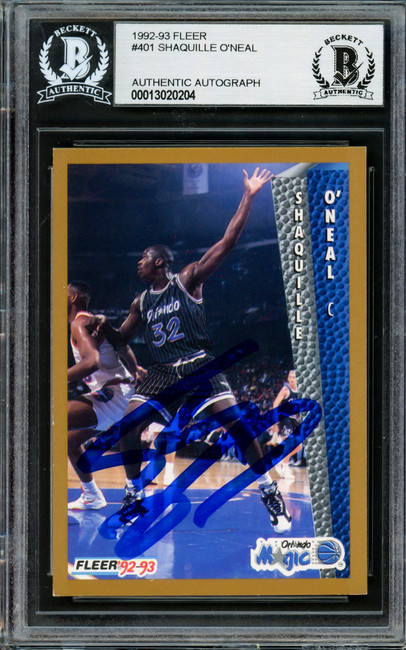 Shaquille Shaq O'Neal Autographed 1992-93 Fleer Rookie Card #401 Orlando Magic Thick Signature Beckett BAS Stock #211216
