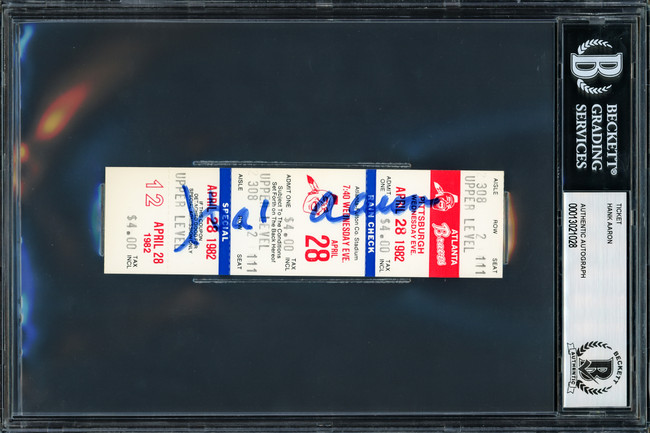 Hank Aaron Autographed 1.5x5.5 Ticket Atlanta Braves White Ticket Beckett BAS Stock #211357