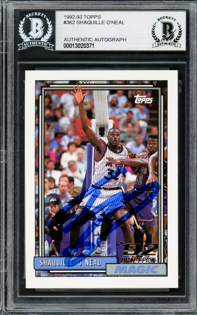Shaquille Shaq O'Neal Autographed 1992-93 Topps Rookie Card #362 Orlando Magic Beckett BAS Stock #211212