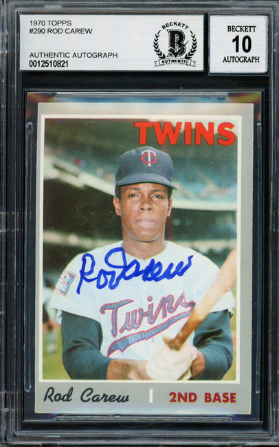 Rod Carew Autographed 1970 Topps Card #290 Minnesota Twins Auto Grade Gem Mint 10 (Miscut) Beckett BAS #12510821