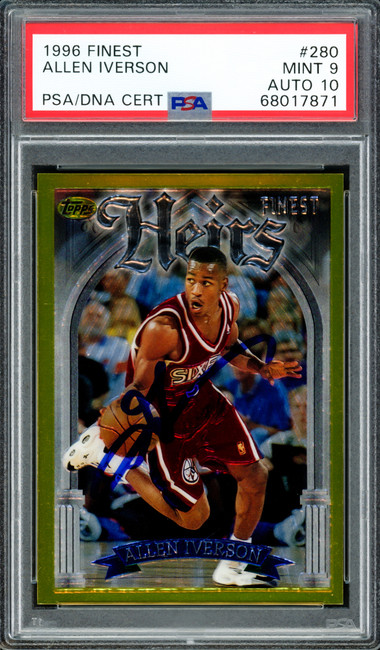 Allen Iverson Autographed 1996-97 Topps Finest Gold Rookie Card #280 Philadelphia 76ers PSA 9 Auto Grade Gem Mint 10 PSA/DNA #68017871