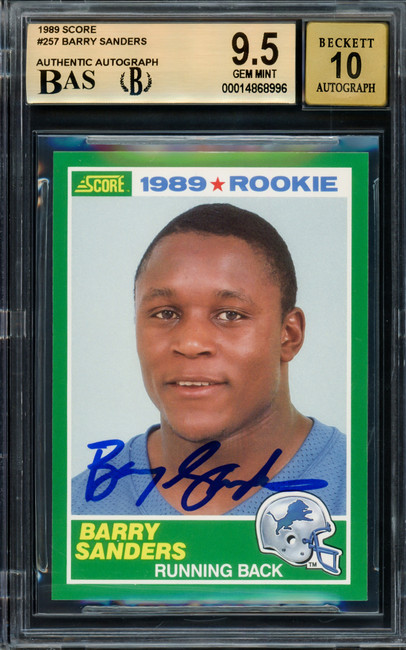Barry Sanders Autographed 1989 Score Rookie Card #257 Detroit Lions BGS 9.5 Auto Grade Gem Mint 10 Beckett BAS #14868996