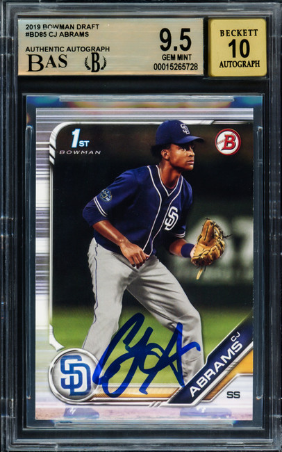 CJ Abrams Autographed 2019 Bowman Draft Rookie Card #BD85 Washington Nationals BGS 9.5 Auto Grade Gem Mint 10 Beckett BAS Stock #211838