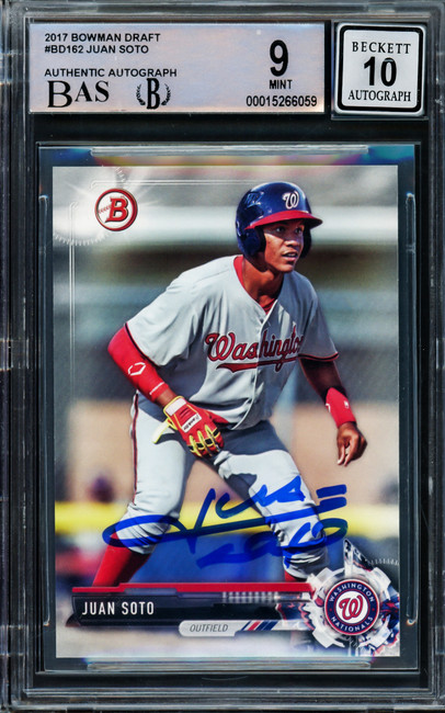 Juan Soto Autographed 2017 Bowman Draft Rookie Card #BD162 New York Yankees BGS 9 Auto Grade Gem Mint 10 Beckett BAS Stock #211849