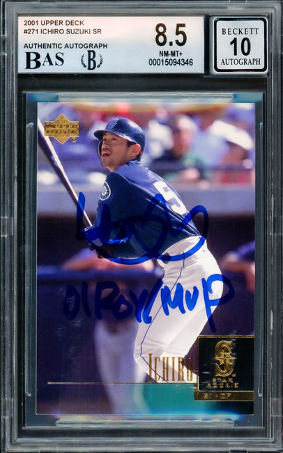 Ichiro Suzuki Autographed 2001 Upper Deck Rookie Card #271 Seattle Mariners BGS 8.5 Auto Grade Gem Mint 10 "01 ROY/MVP" Beckett BAS #15094346