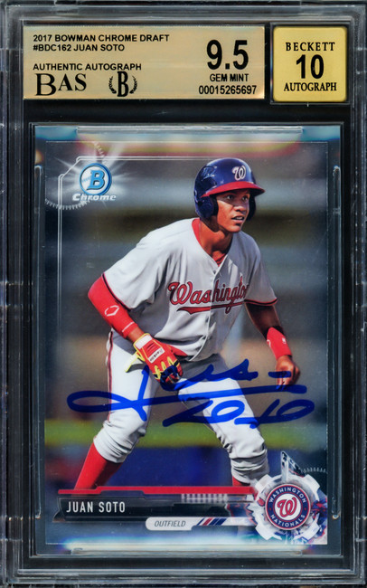 Juan Soto Autographed 2017 Bowman Chrome Draft Rookie Card #BDC162 New York Yankees BGS 9.5 Auto Grade Gem Mint 10 Beckett BAS #15265697