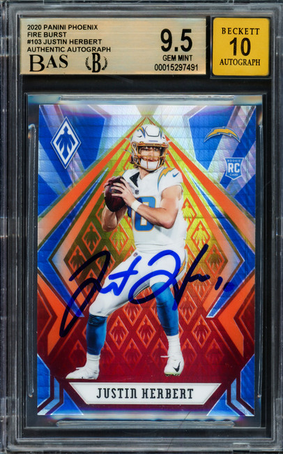 Justin Herbert Autographed 2020 Panini Phoenix Fire Burst Rookie Card #103 Los Angeles Chargers BGS 9.5 Auto Grade Gem Mint 10 Beckett BAS Stock #211827