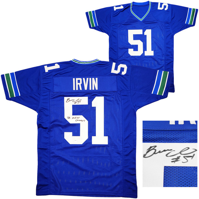 Seattle Seahawks Bruce Irvin Autographed Blue Jersey "SB XLVIII Champs" MCS Holo Stock #211886