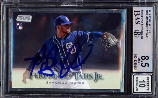 Fernando Tatis Jr. Autographed 2019 Topps Stadium Rookie Card #88 San Diego Padres BGS 8.5 Auto Grade Gem Mint 10 Beckett BAS #15350612