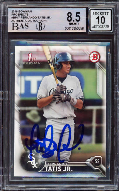 Fernando Tatis Jr. Autographed 2016 Bowman Prospect Rookie Card #BP17 San Diego Padres BGS 8.5 Auto Grade Gem Mint 10 Beckett BAS Stock #212274