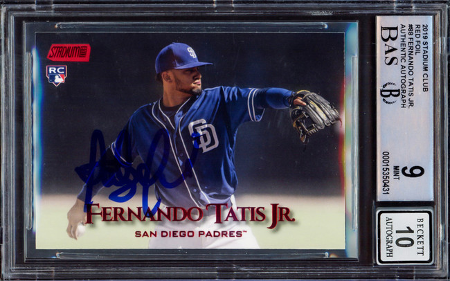 Fernando Tatis Jr. Autographed 2019 Stadium Club Red Foil Rookie Card #88 San Diego Padres BGS 9 Auto Grade Gem Mint 10 Beckett BAS #15350431 Fernando Tatis Jr. Autographed 2019 Stadium Club Red Foil Rookie Card #88 San Diego Padres BGS 9 Auto Grade Gem Mint 10 Beckett BAS #15350431