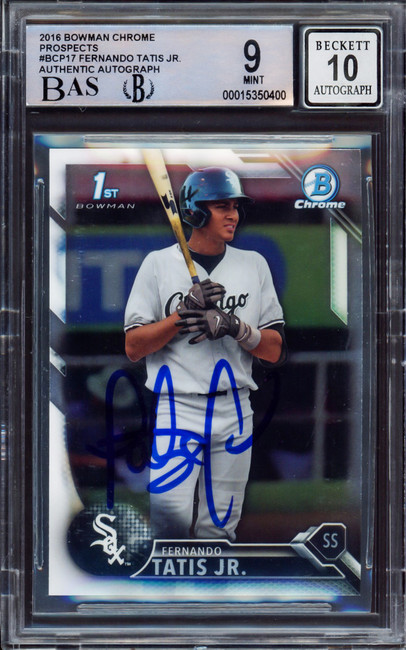 Fernando Tatis Jr. Autographed 2016 Bowman Chrome Prospect Rookie Card #BCP17 San Diego Padres BGS 9 Auto Grade Gem Mint 10 Beckett BAS #15350400