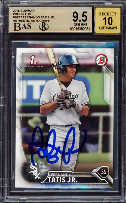 Fernando Tatis Jr. Autographed 2016 Bowman Prospect Rookie Card #BP17 San Diego Padres BGS 9.5 Auto Grade Gem Mint 10 Highest Graded Beckett BAS #15350051