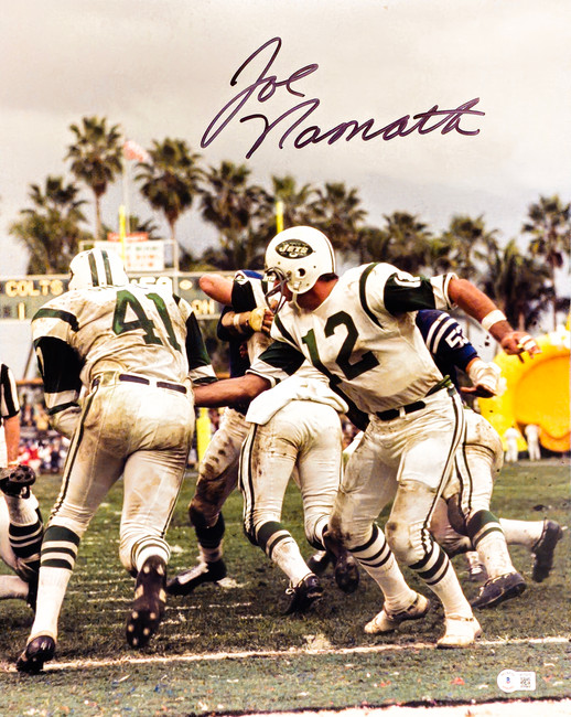 Joe Namath Autographed 16x20 Photo New York Jets Signed In Black Beckett BAS Witness Stock #212603