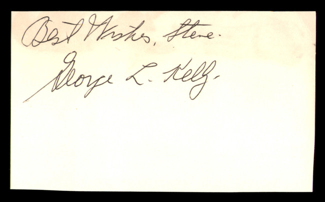 George Kelly Autographed 3x5 Index Card New York Giants "Best Wishes Steve" (Back Damage) SKU #213701