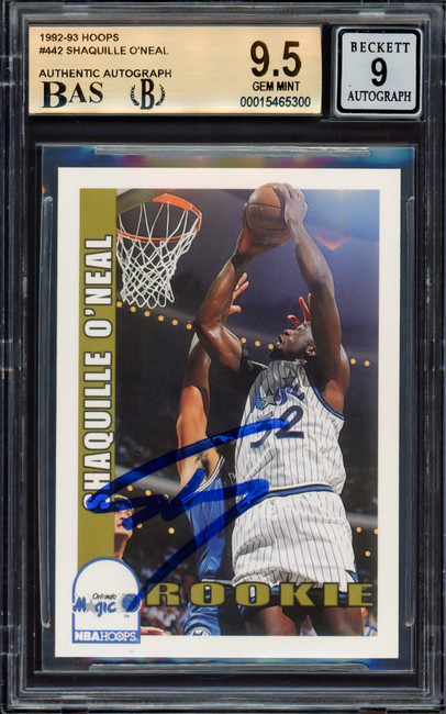 Shaquille "Shaq" O'Neal Autographed 1992 Hoops Rookie Card #442 Orlando Magic BGS 9.5 Auto Grade Mint 9 Beckett BAS #15465300