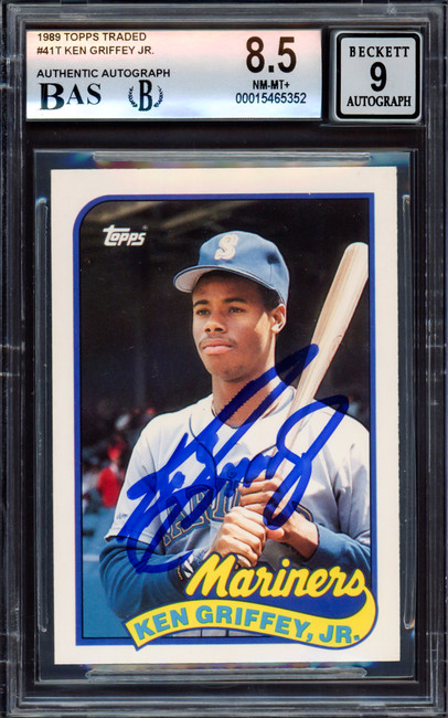 Ken Griffey Jr. Autographed 1989 Topps Traded Rookie Card #41T Seattle Mariners BGS 8.5 Auto Grade Mint 9 Beckett BAS #15465352