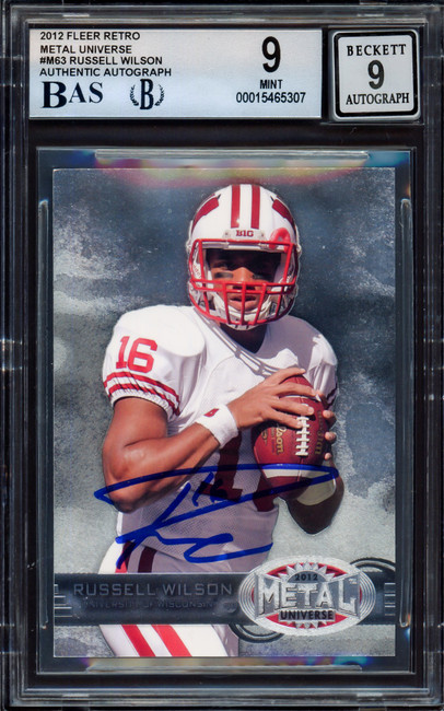 Russell Wilson Autographed 2012 Fleer Retro Metal Universe Rookie Card #M-63 Seattle Seahawks BGS 9 Auto Grade Mint 9 Beckett BAS #15465307