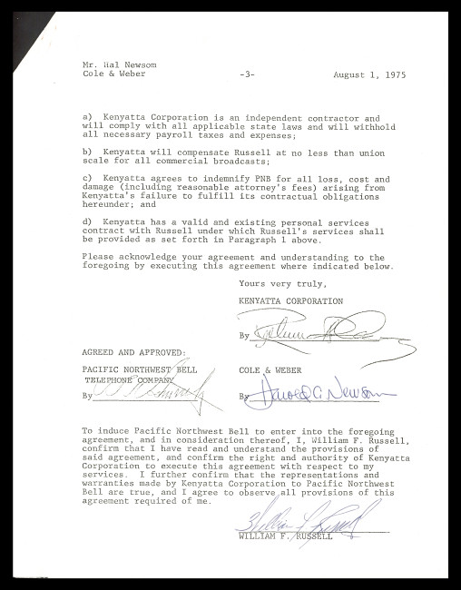 Bill Russell Autographed 1975 TV Contract Boston Celtics Beckett BAS #AC74544