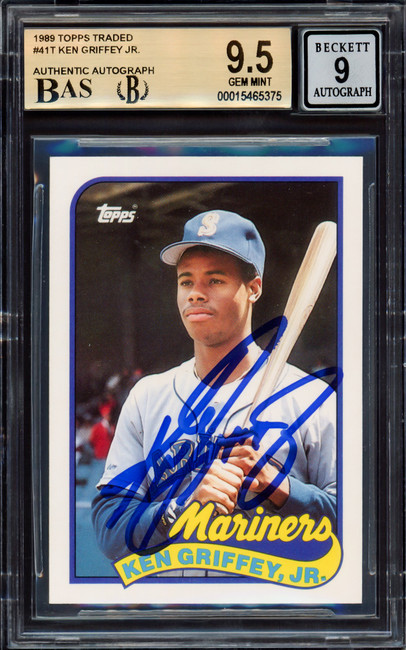 Ken Griffey Jr. Autographed 1989 Topps Traded Rookie Card #41T Seattle Mariners BGS 9.5 Auto Grade Mint 9 Beckett BAS #15465375