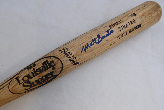 Matt Sinatro Autographed Blonde Louisville Slugger I13 1992 Game Used Seattle Mariners Cracked SKU #214059