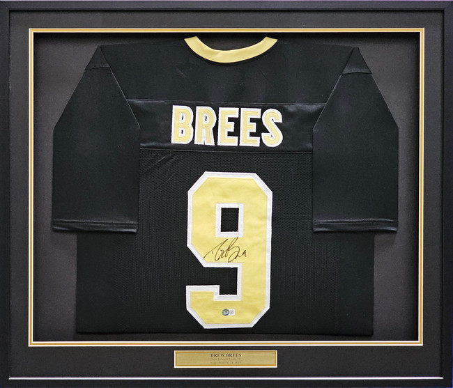 New Orleans Saints Drew Brees Autographed Framed Black Jersey Beckett BAS Witness Stock #214094