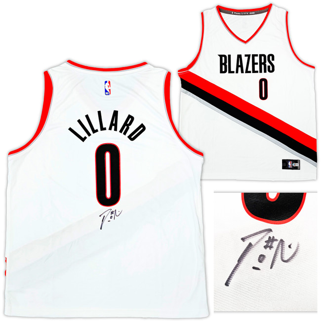 Portland Trailblazers Damian Lillard Autographed White Fanatics Jersey Size XL Beckett BAS QR Stock #214827