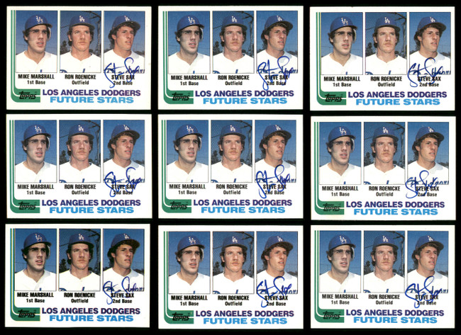 Lot of 10 Steve Sax Autographed 1982 Topps Baseball Rookie Cards #681 Los Angeles Dodgers SKU #214893