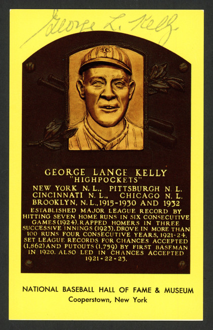 George Kelly Autographed Hall of Fame HOF Plaque Postcard New York Giants Stock #214874