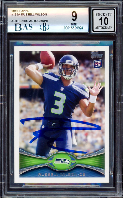 Russell Wilson Autographed 2012 Topps Rookie Card #165A Seattle Seahawks BGS 9 Auto Grade Gem Mint 10 Beckett BAS Stock #214869